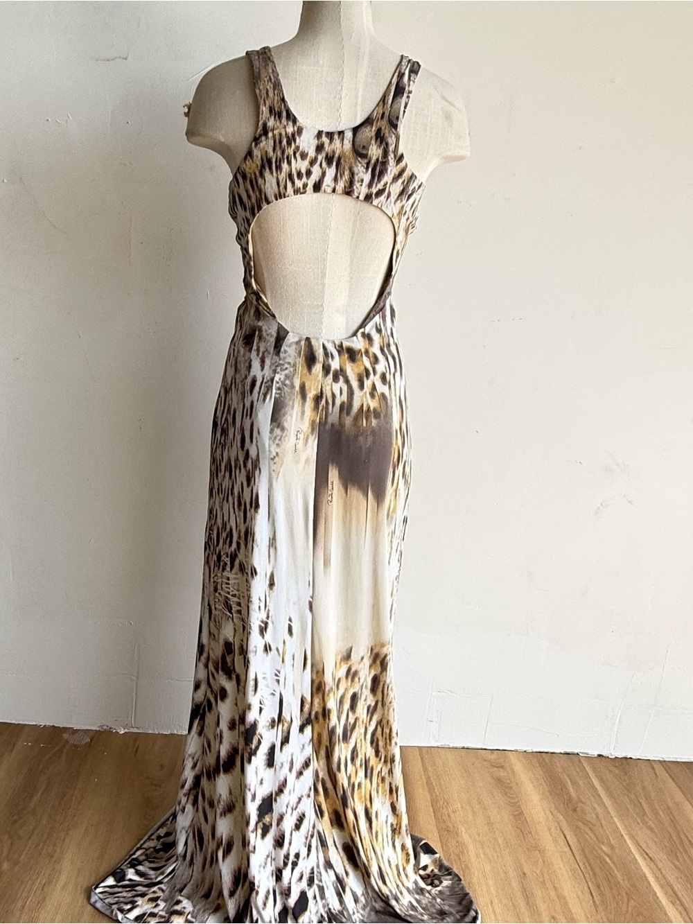 Roberto Cavalli Leopard-Pattern gown dress  SZ 40 Beige Brown snake gold ring - Picture 5 of 11